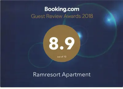 a sign that reads guest review awards with a circle at Ramresort Apartment in Birštonas