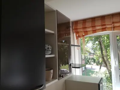 a kitchen with a window and a counter top at Apartment for rent Druskininkai in Druskininkai