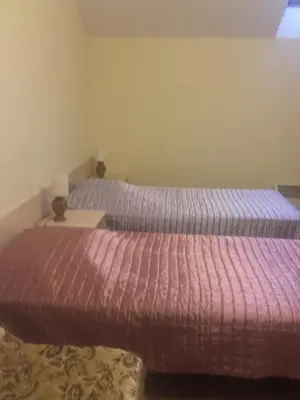 two beds sitting next to each other in a bedroom at Valentina's Rooms in Vilnius