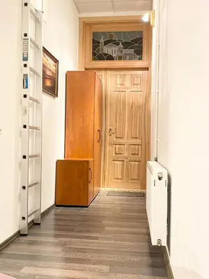 a hallway with a wooden door in a room at Centro apartment near Gedimas Avenue in Vilnius