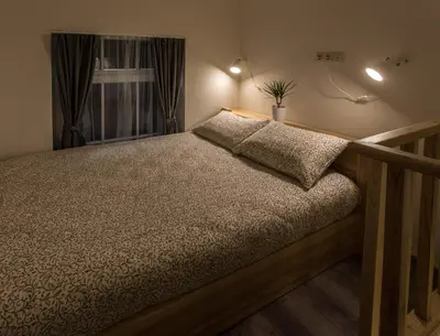 a bedroom with a bed and a window at Inga Vacation House in Druskininkai