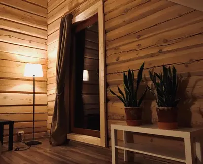 a room with a mirror and a table with plants at Room in a Scandinavian Style House in Vilnius