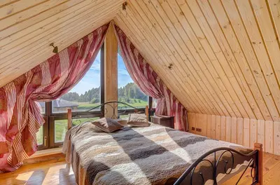 a bedroom with a bed in a room with a window at Country house Stirnamis in Mindūnai