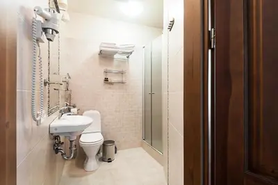 a small bathroom with a toilet and a sink at Conviva in Panevėžys