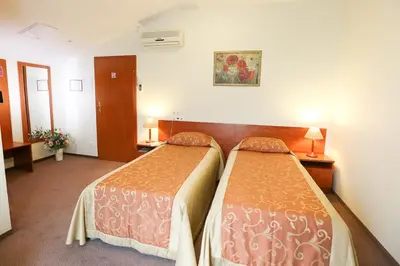 a hotel room with two beds in a room at Smėlynė in Panevėžys