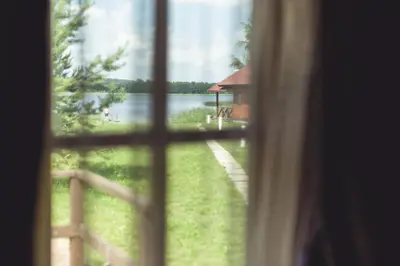 a view from a window of a house at Pušynėlis in Miežonys