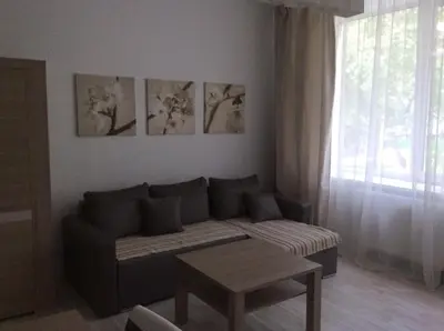 a living room with a couch and a table at Taikos Apartmentai 2 in Druskininkai