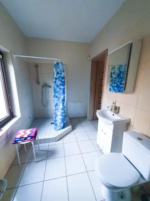 a small bathroom with a toilet and a sink at K-Town - Apartment near the Lake in Kaunas