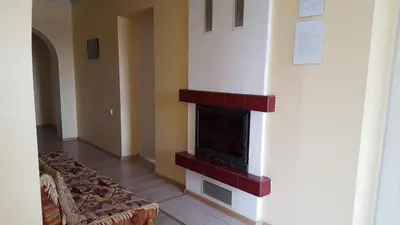 a living room with a fireplace with a tv at Vijuandra in Zarasai