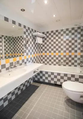 a bathroom with a sink and a tub and a toilet at Daugirdas Old City Hotel in Kaunas