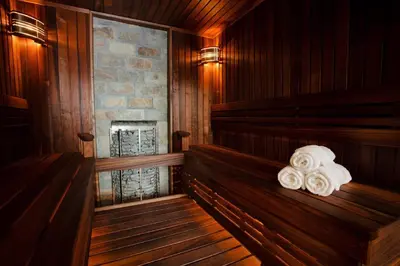 a sauna with two rolls of towels in it at Hotel Babilonas in Kaunas