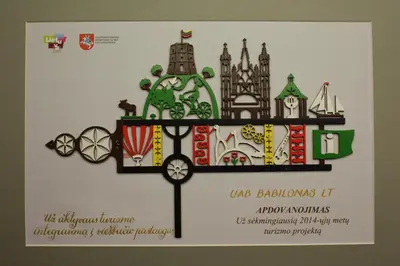 a sign with a picture of a street light at Hotel Babilonas in Kaunas