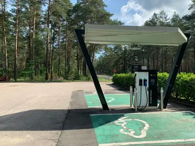a gas pump at a gas station at Hotel Jerevan in Druskininkai