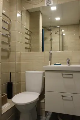 a bathroom with a toilet and a sink and a shower at Near Park Apartment in Druskininkai