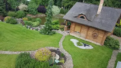 an aerial view of a house with a garden at Sveciu namelis in Šiauliai