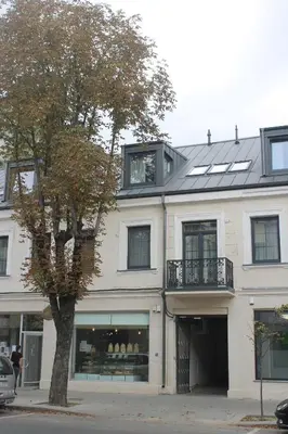 a white building with a tree in front of it at Smartflat & New apartment city center in Kaunas