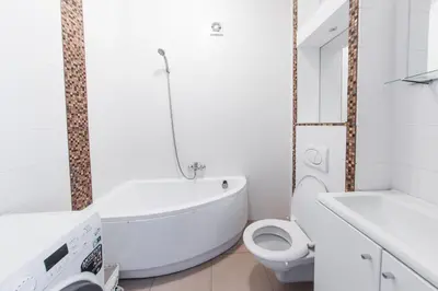 a bathroom with a tub and a toilet and a sink at Sandra apartamentai in Kaunas