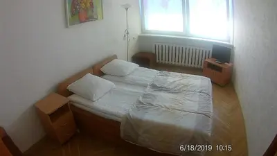 a small bedroom with a bed with two pillows at Family in Kaunas