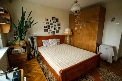 a bedroom with a bed in a room at Nature lovers place in Varėna