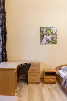 a bedroom with a desk and a bed at Pigi nakvyne in Šiauliai