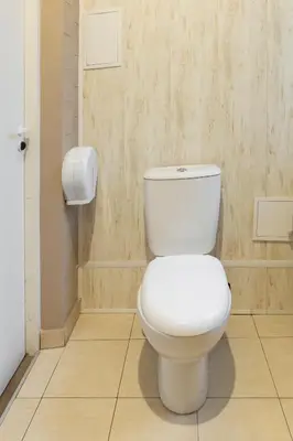 a bathroom with a white toilet in a room at Pigi nakvyne in Šiauliai
