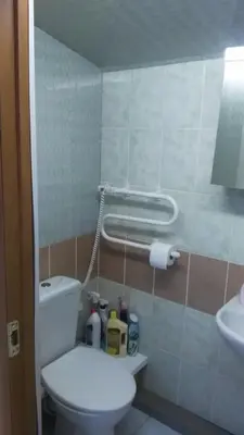 a small bathroom with a toilet and a sink at Ginto svetingi namai in Vilnius