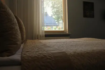 a bed in a bedroom with a window at Broliu Vila in Druskininkai