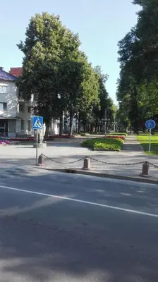 a street with a sign on the side of the road at Butas Vilniaus alėjoje in Druskininkai