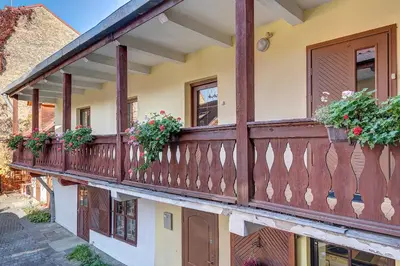 a balcony of a house with potted plants at Vidos apartamentai 2 in Vilnius