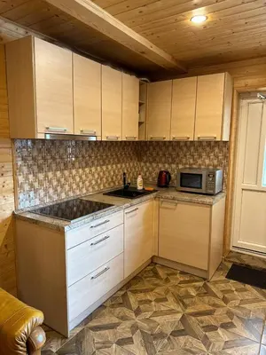 a kitchen with a sink and a microwave at Apartamentai Renata in Druskininkai