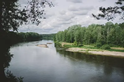 a view of a river from a bridge at Poilsis Pas Tada in Druskininkai