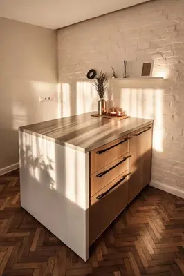 a kitchen with a counter top in a room at The Central Spot in Šiauliai