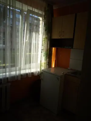 a small kitchen with a window and a stove at Anykštukas in Anykščiai