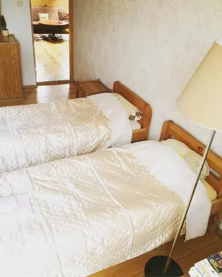 two beds sitting next to each other in a room at Jolando Apartment in Kaunas