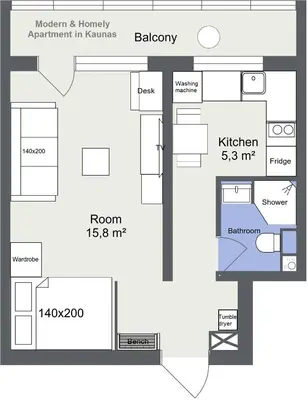 a floor plan of a house at Modern & Homely Apartment - FREE PARKING - NETFLIX in Kaunas