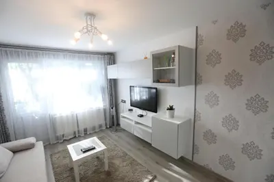 a living room with a couch and a television at Modern & Homely Apartment - FREE PARKING - NETFLIX in Kaunas