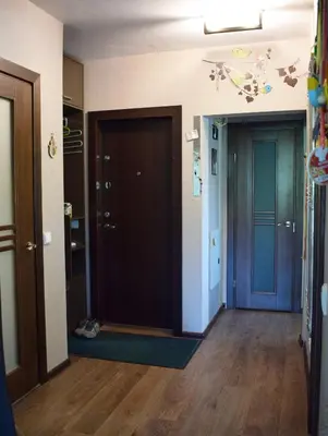 a hallway with two doors in a room at Butterfly Apartment in Visaginas