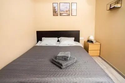 a bedroom with a large bed with a blanket at Cozy Stay Apartment in Kaunas