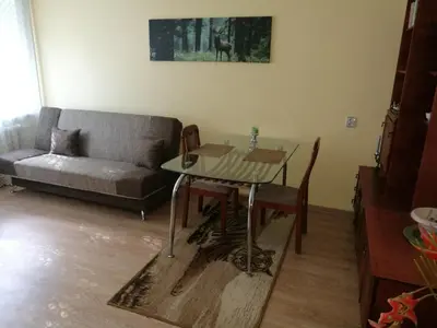 a living room with a table and a couch at Tėjos guest house in Šiauliai