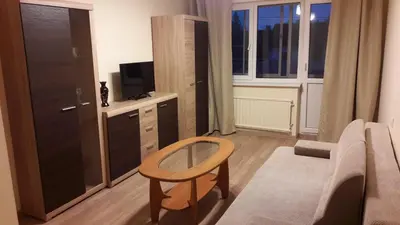 a living room with a couch and a table at Tulpių apartamentai in Panevėžys
