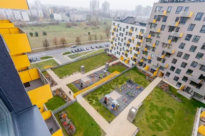 an aerial view of a courtyard in a building at Apartments Vilnius 1 near center with a roof terrace and parking in Vilnius