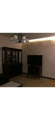 a living room with a couch and a television at Gintautas apartment in Šiauliai