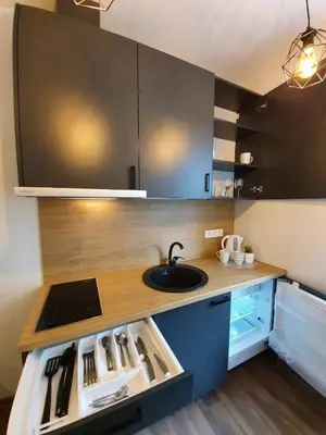 a kitchen with a sink and a counter at Oak house apartments in Kaunas