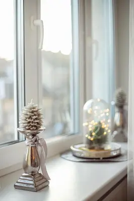 a window sill with two vases and a glass dome at Cozy Naugarduko Apartments Close to Vilnius Old Town in Vilnius