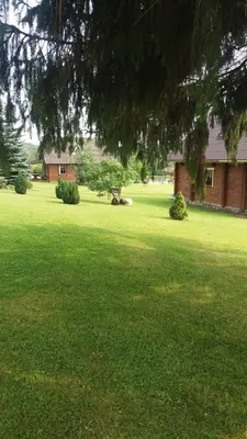 a park with a bench in the middle of a yard at Country Houses Vidų Sodyba in Utena