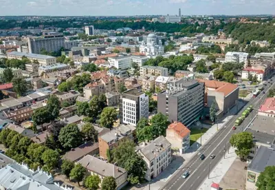 an aerial view of a city with buildings at City Center Loft in Kaunas