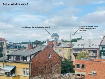 an aerial view of a city with buildings at City Center Loft 2 in Kaunas