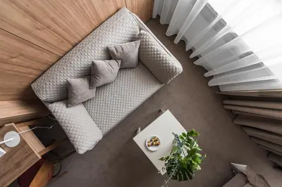 an overhead view of a living room with a couch at Big Stone in Ukmergė