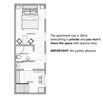 a floor plan of a bedroom and a bathroom at ApartHotel SAVAS 3 Studio and parking in Kaunas