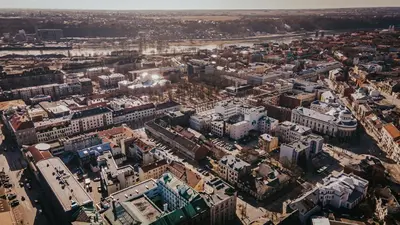 an aerial view of a city with buildings at Lovely apartment in the city center in Kaunas